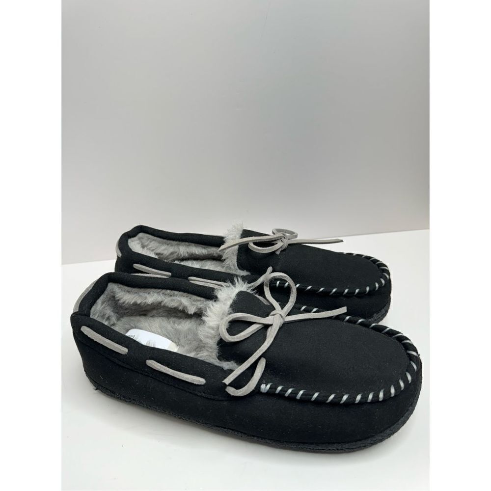 Nordstrom Rack Slippers Womens Size 8 Slip On‎ Black Gray Faux Fur Shoes